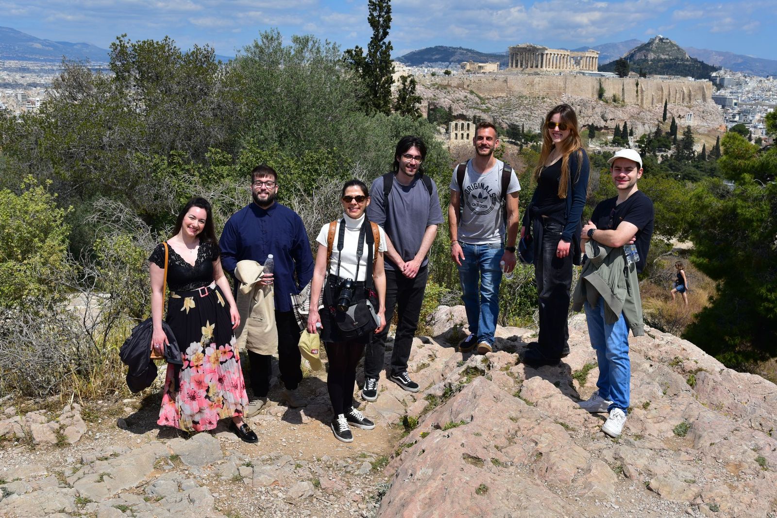 AUEB NLP group posing near the Parthenon